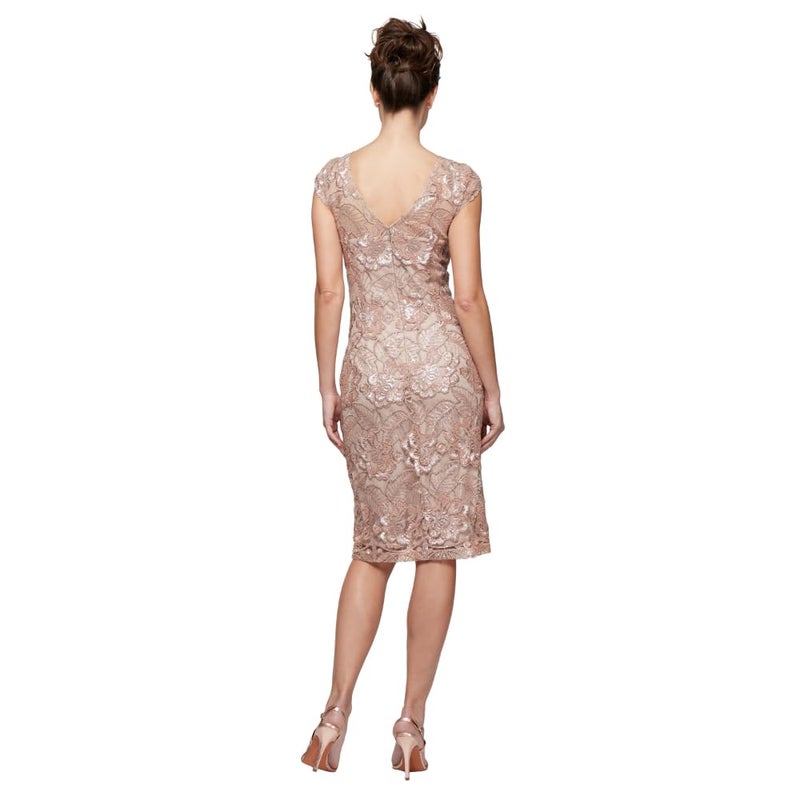 Alex Evenings Women's Short Floral Embroidered Cocktail Sheath Dress, Wedding Guest, Formal Gown (Petite and Regular Sizes), Rose Gold, 8 - Image 2